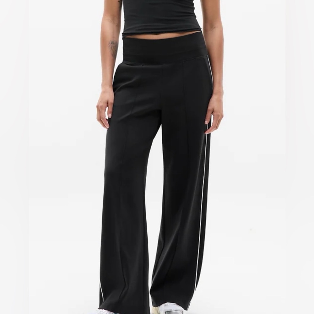 Athleta Black Wide-Leg Track Pants with Side Stripe